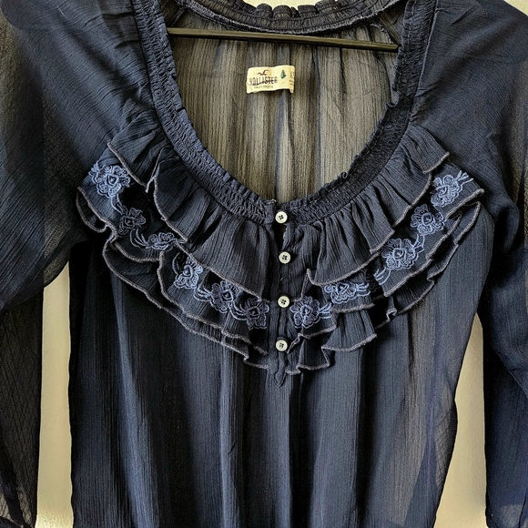 🎉 Hollister sheer navy blue blouse XS - Picture 3 of 8